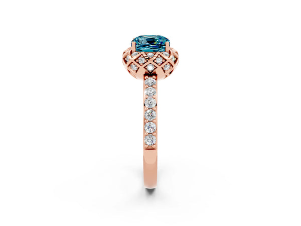 Rose gold Cushion Cut Diamond Solitaire Ring with Shared Prong Pavé Band