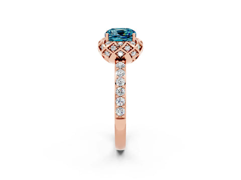 Rose gold Cushion Cut Diamond Solitaire Ring with Shared Prong Pavé Band_2