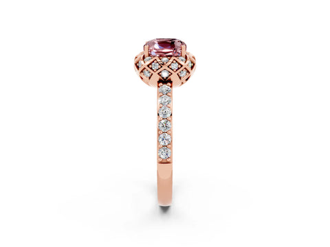 Rose gold Cushion Cut Diamond Solitaire Ring with Shared Prong Pavé Band_2
