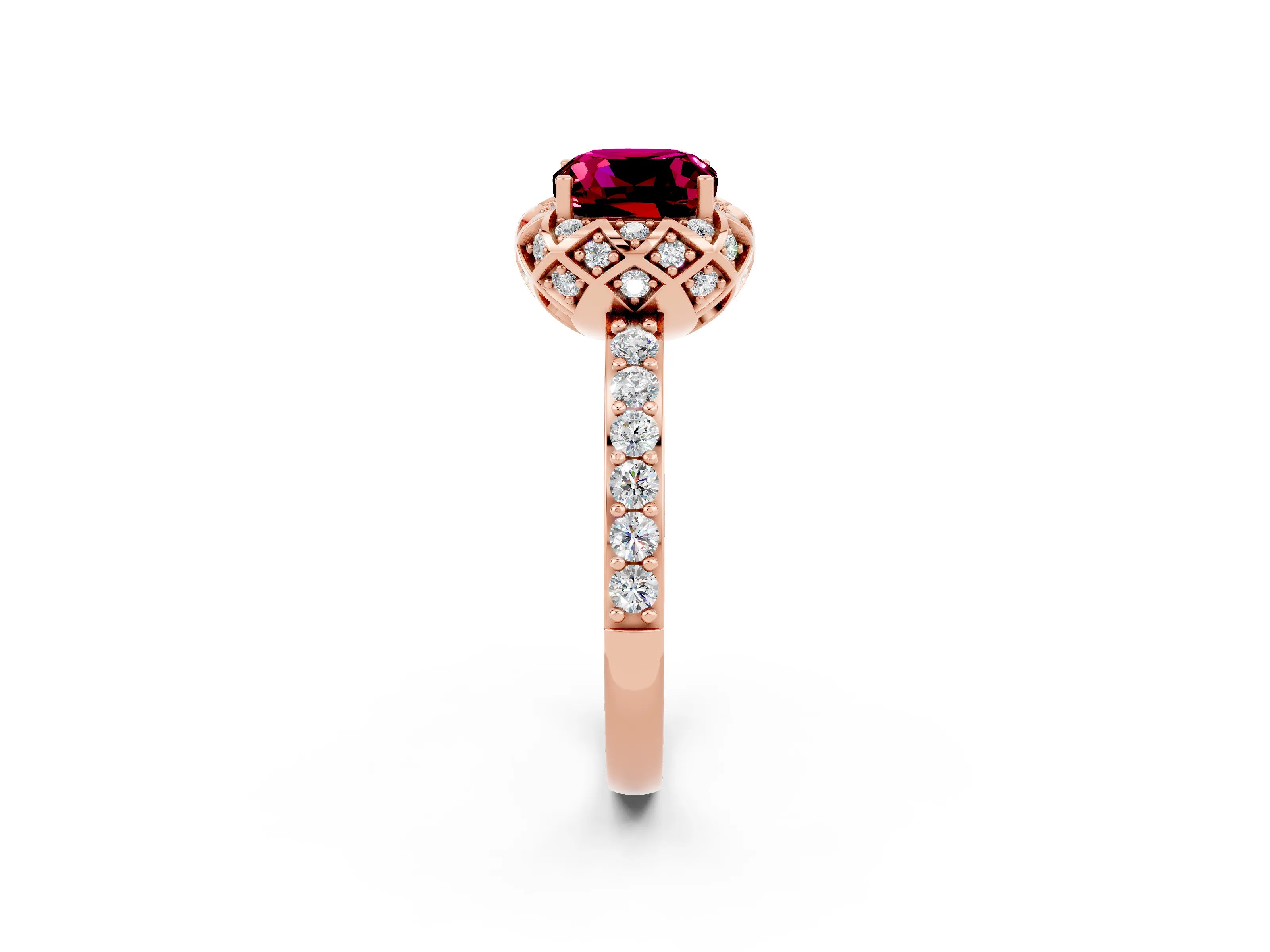 Rose gold Cushion Cut Diamond Solitaire Ring with Shared Prong Pavé Band_2