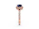 Rose gold Cushion Cut Diamond Solitaire Ring with Shared Prong Pavé Band_2