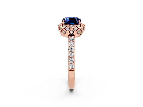 Rose gold Cushion Cut Diamond Solitaire Ring with Shared Prong Pavé Band_2
