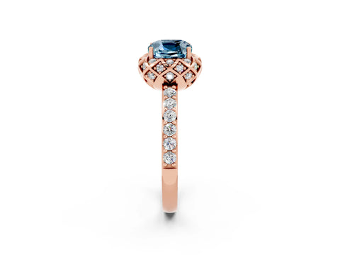 Rose gold Cushion Cut Diamond Solitaire Ring with Shared Prong Pavé Band_2