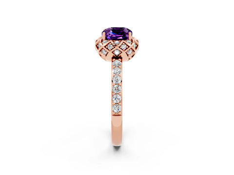 Rose gold Cushion Cut Diamond Solitaire Ring with Shared Prong Pavé Band_2