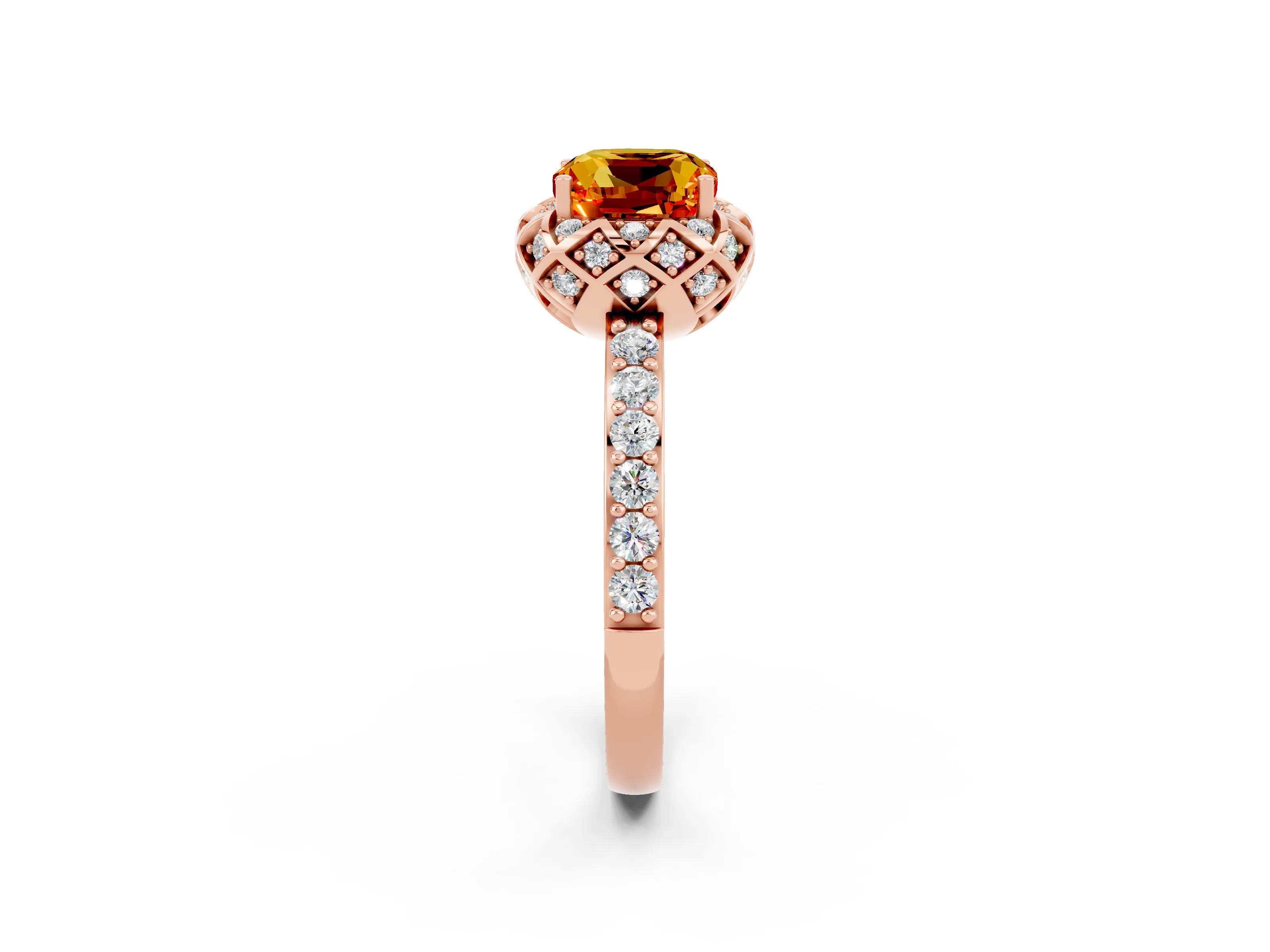 Rose gold Cushion Cut Diamond Solitaire Ring with Shared Prong Pavé Band_2