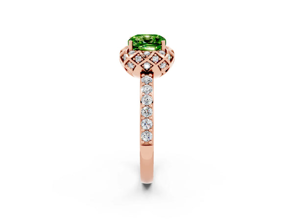 Rose gold Cushion Cut Diamond Solitaire Ring with Shared Prong Pavé Band