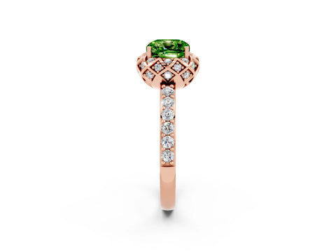 Rose gold Cushion Cut Diamond Solitaire Ring with Shared Prong Pavé Band_2