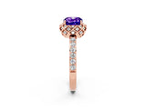 Rose gold Cushion Cut Diamond Solitaire Ring with Shared Prong Pavé Band_2