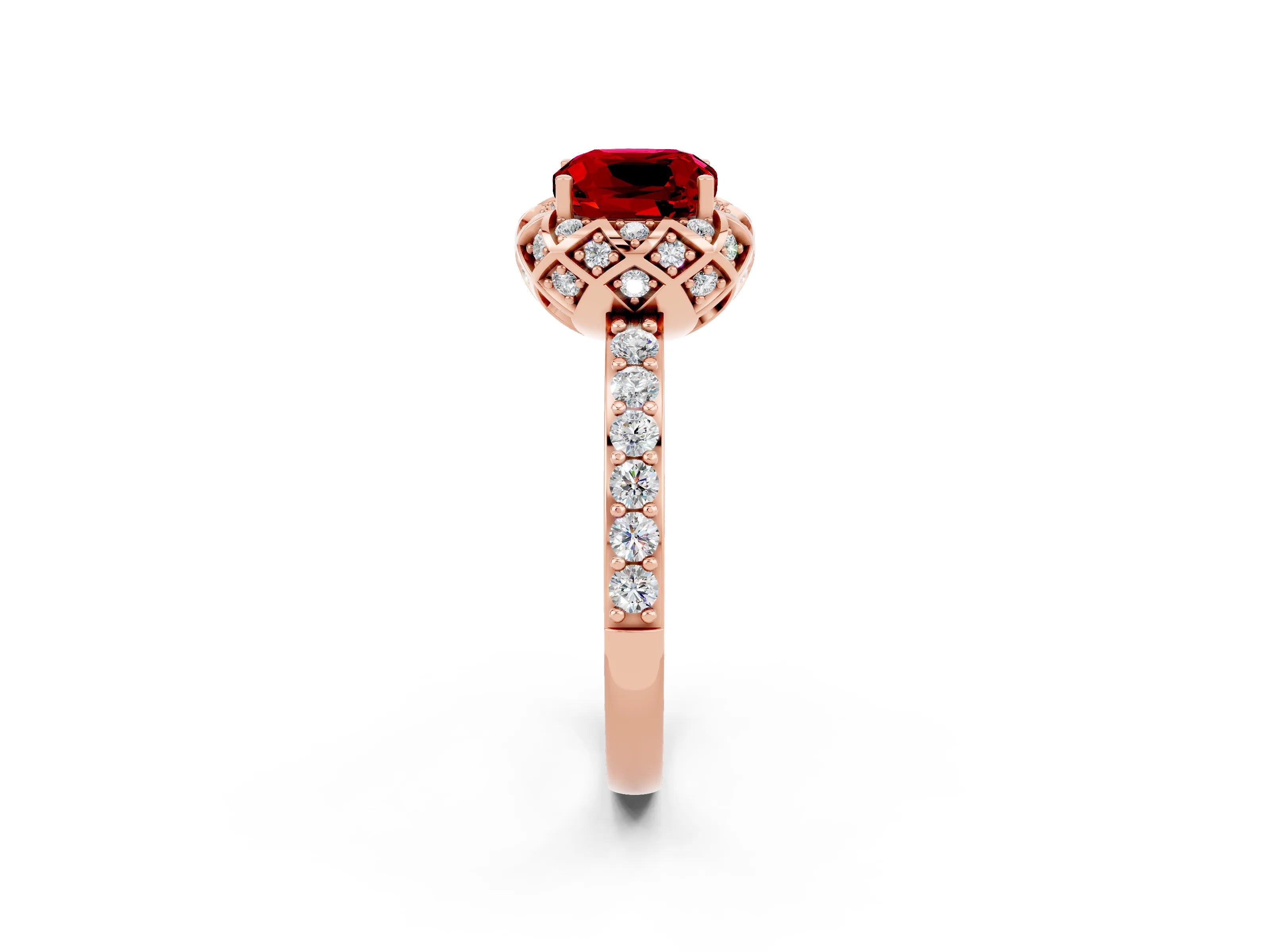 Rose gold Cushion Cut Diamond Solitaire Ring with Shared Prong Pavé Band_2