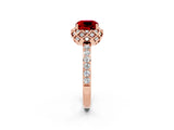 Rose gold Cushion Cut Diamond Solitaire Ring with Shared Prong Pavé Band_2