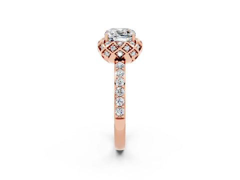 Rose gold Cushion Cut Diamond Solitaire Ring with Shared Prong Pavé Band_2