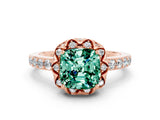 Rose gold Cushion Cut Diamond Solitaire Ring with Shared Prong Pavé Band