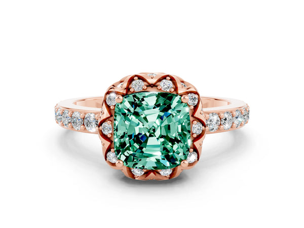 Rose gold Cushion Cut Diamond Solitaire Ring with Shared Prong Pavé Band