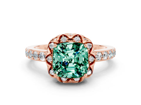 Rose gold Cushion Cut Diamond Solitaire Ring with Shared Prong Pavé Band