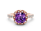 Rose gold Cushion Cut Diamond Solitaire Ring with Shared Prong Pavé Band