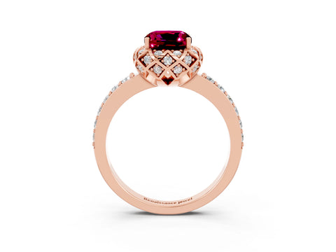 Rose gold Cushion Cut Diamond Solitaire Ring with Shared Prong Pavé Band_3