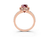 Rose gold Cushion Cut Diamond Solitaire Ring with Shared Prong Pavé Band_3