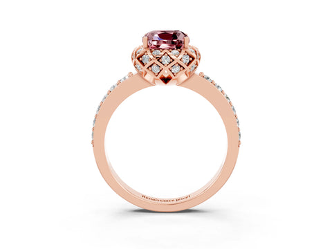 Rose gold Cushion Cut Diamond Solitaire Ring with Shared Prong Pavé Band_3