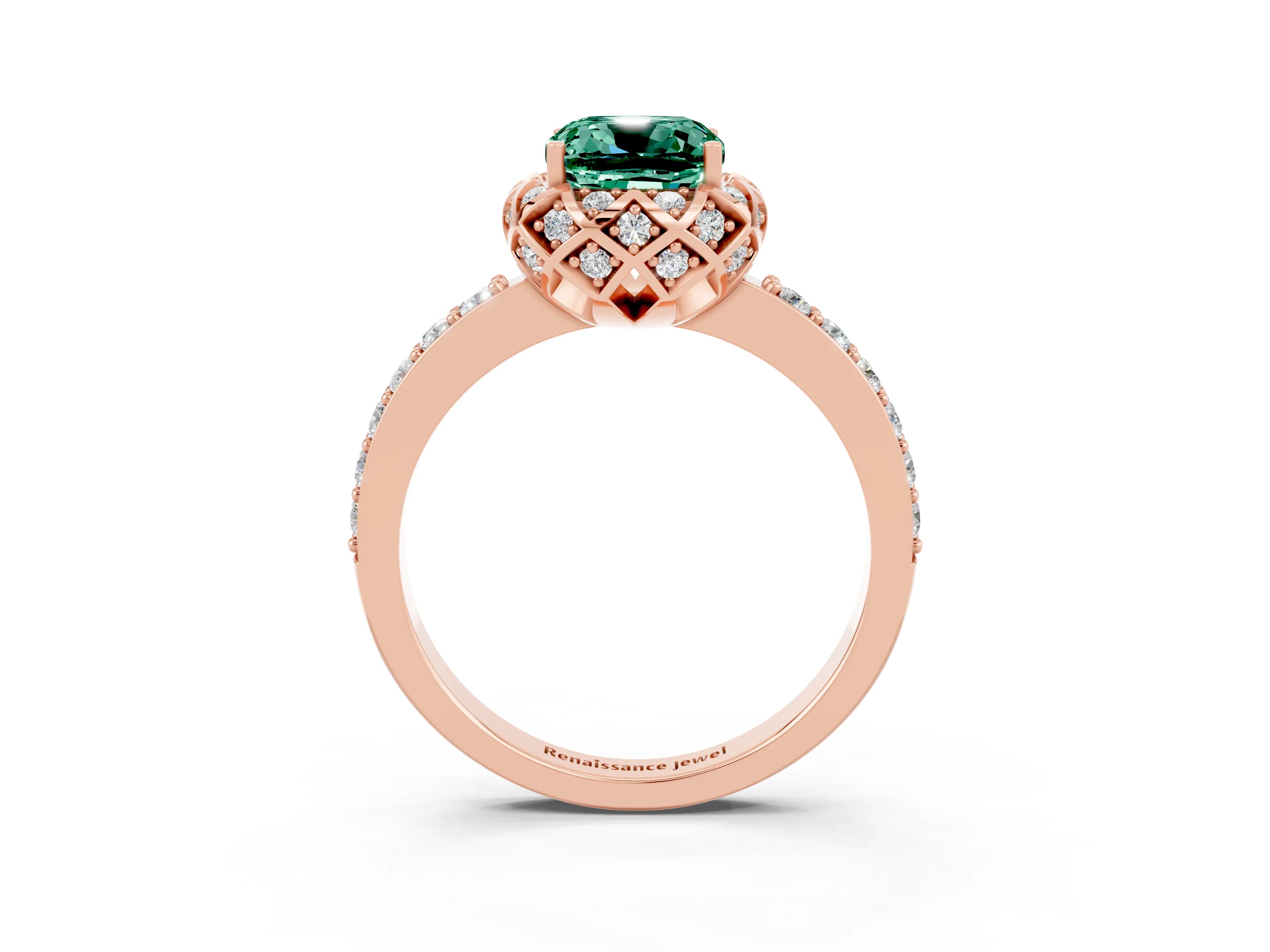 Rose gold Cushion Cut Diamond Solitaire Ring with Shared Prong Pavé Band_3
