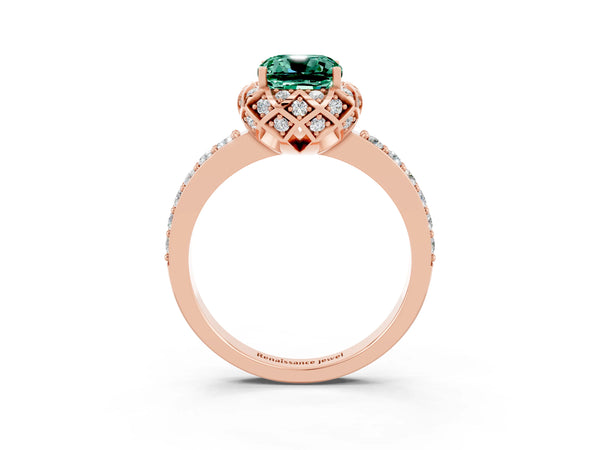Rose gold Cushion Cut Diamond Solitaire Ring with Shared Prong Pavé Band