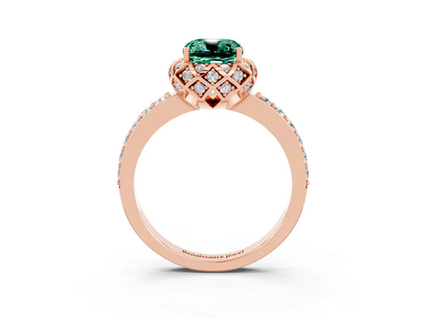 Rose gold Cushion Cut Diamond Solitaire Ring with Shared Prong Pavé Band_3