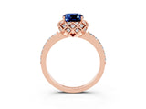 Rose gold Cushion Cut Diamond Solitaire Ring with Shared Prong Pavé Band_3