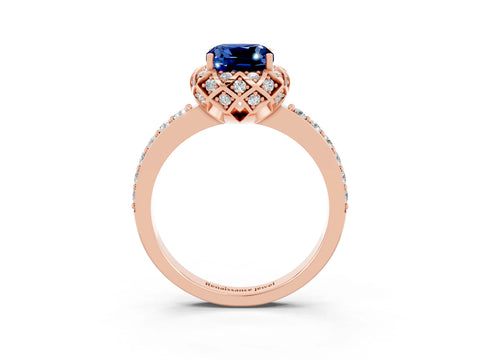 Rose gold Cushion Cut Diamond Solitaire Ring with Shared Prong Pavé Band_3