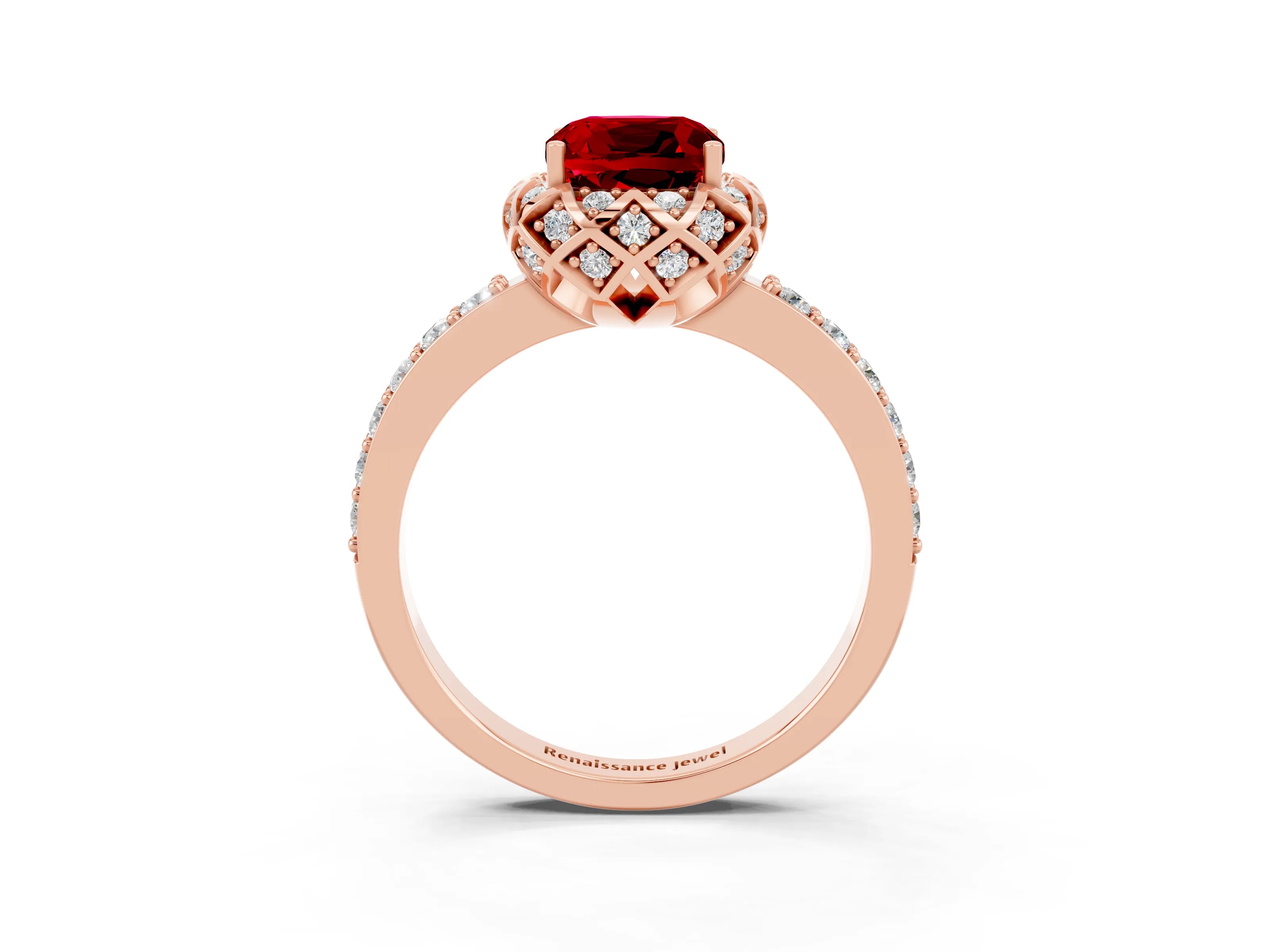 Rose gold Cushion Cut Diamond Solitaire Ring with Shared Prong Pavé Band_3