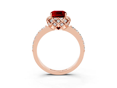 Rose gold Cushion Cut Diamond Solitaire Ring with Shared Prong Pavé Band_3