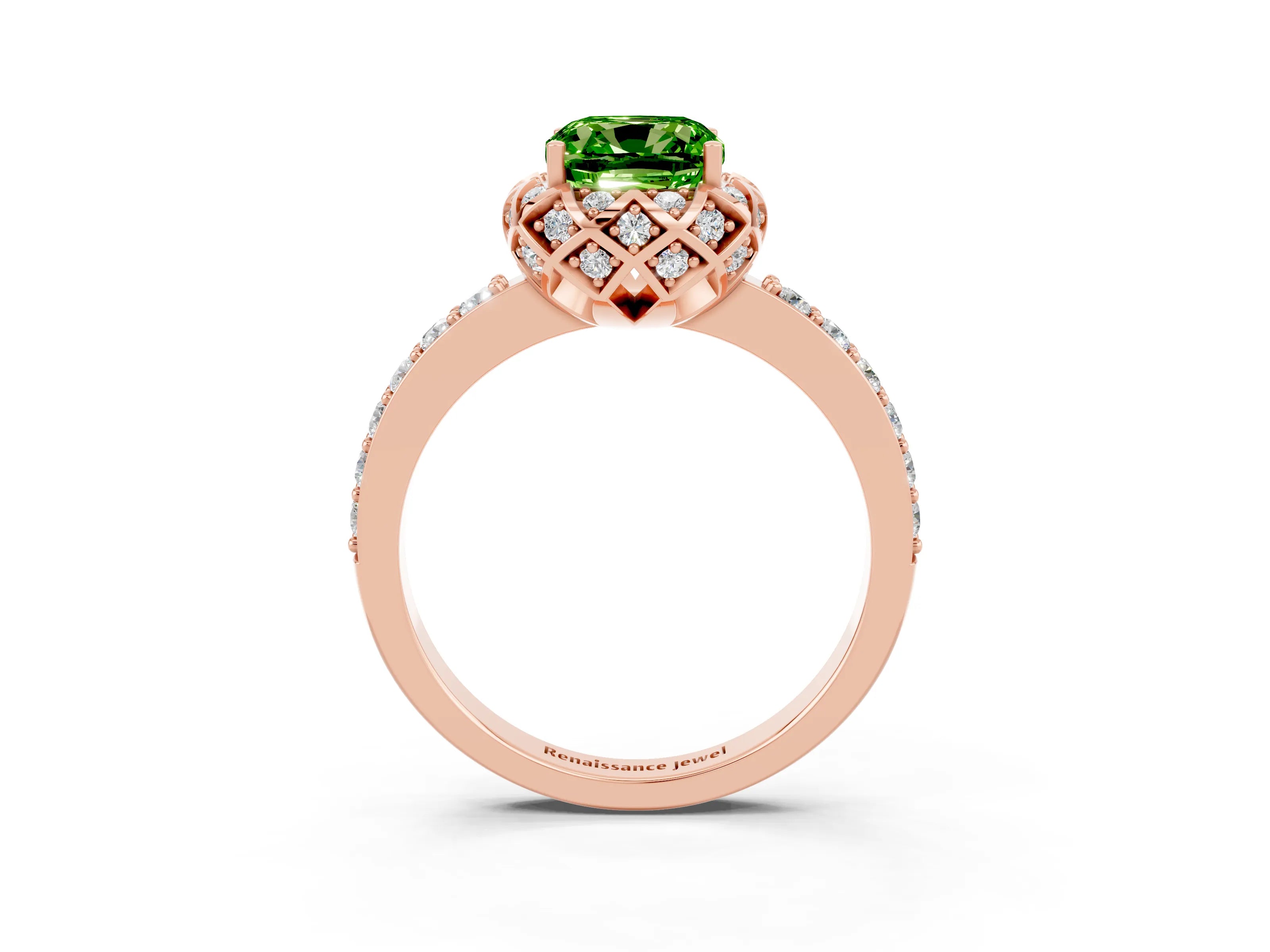 Rose gold Cushion Cut Diamond Solitaire Ring with Shared Prong Pavé Band_3