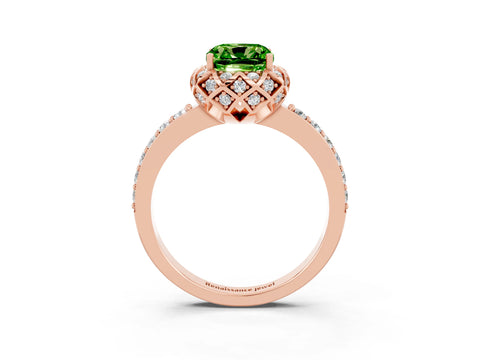 Rose gold Cushion Cut Diamond Solitaire Ring with Shared Prong Pavé Band_3