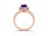 Rose gold Cushion Cut Diamond Solitaire Ring with Shared Prong Pavé Band_3
