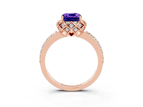 Rose gold Cushion Cut Diamond Solitaire Ring with Shared Prong Pavé Band_3