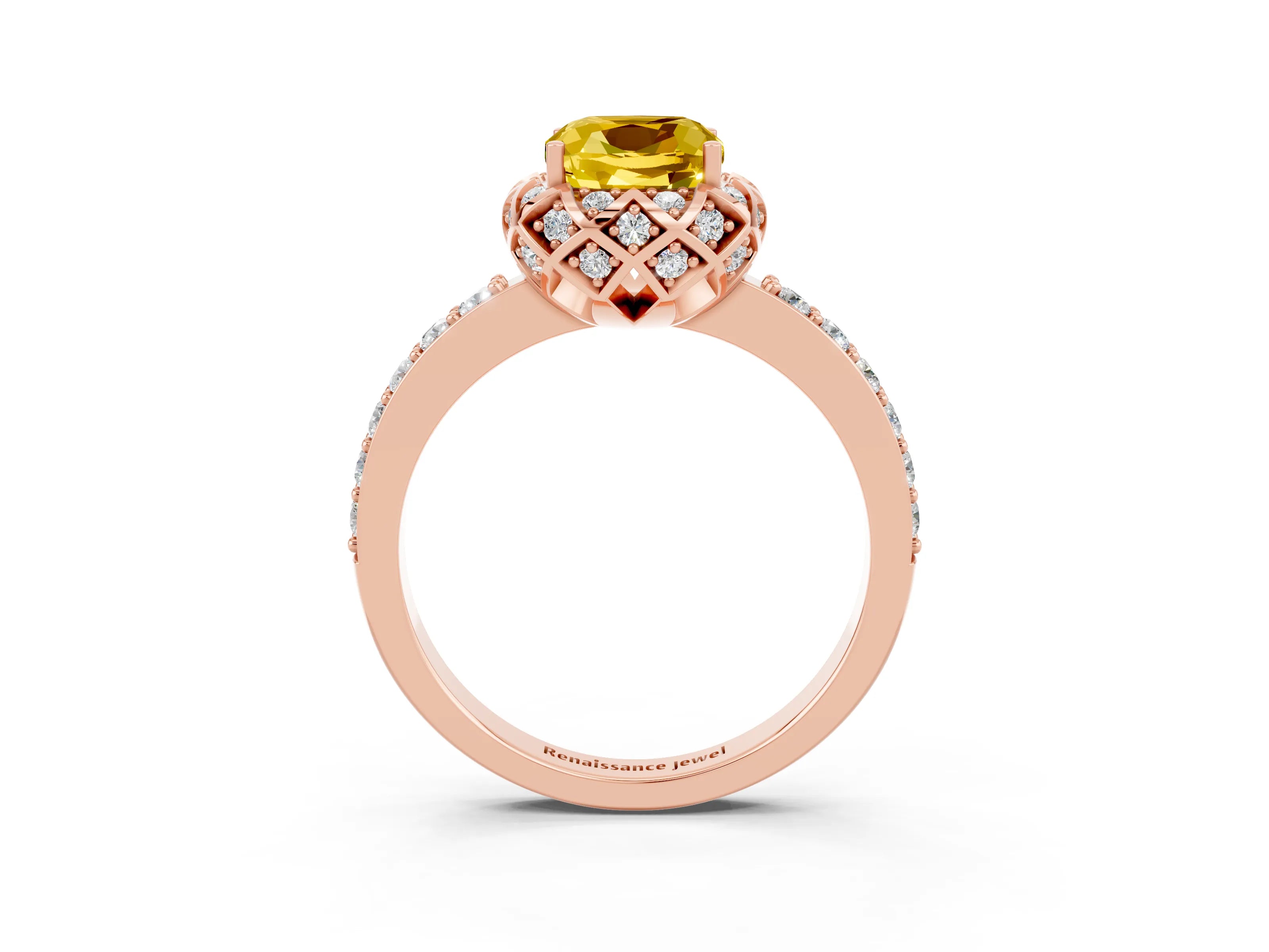 Rose gold Cushion Cut Diamond Solitaire Ring with Shared Prong Pavé Band_3