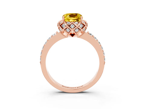 Rose gold Cushion Cut Diamond Solitaire Ring with Shared Prong Pavé Band_3
