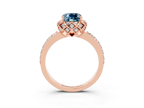 Rose gold Cushion Cut Diamond Solitaire Ring with Shared Prong Pavé Band_3