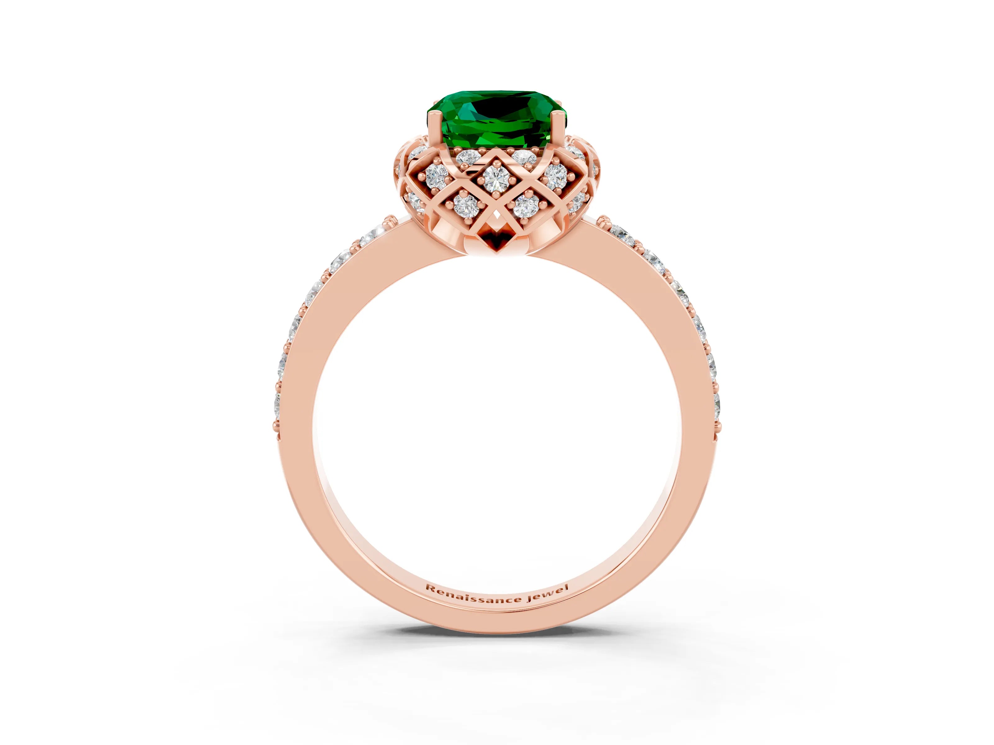 Rose gold Cushion Cut Diamond Solitaire Ring with Shared Prong Pavé Band_3