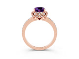 Rose gold Cushion Cut Diamond Solitaire Ring with Shared Prong Pavé Band_3