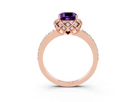 Rose gold Cushion Cut Diamond Solitaire Ring with Shared Prong Pavé Band_3