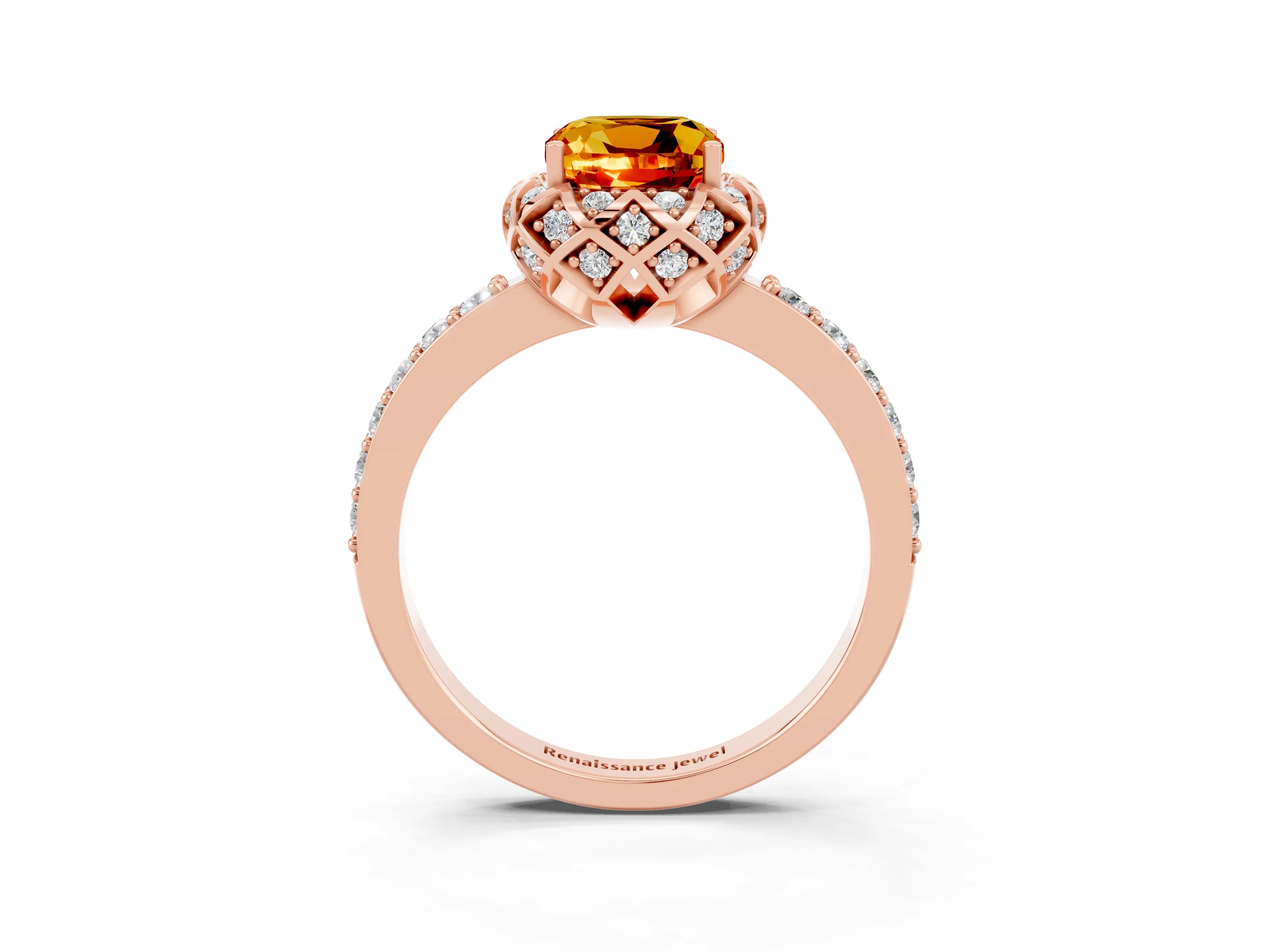 Rose gold Cushion Cut Diamond Solitaire Ring with Shared Prong Pavé Band_3