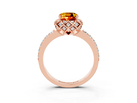 Rose gold Cushion Cut Diamond Solitaire Ring with Shared Prong Pavé Band_3