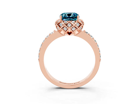 Rose gold Cushion Cut Diamond Solitaire Ring with Shared Prong Pavé Band_3