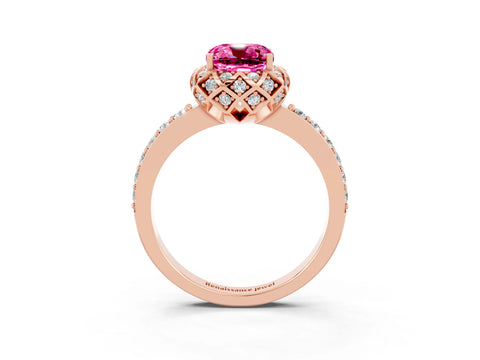 Rose gold Cushion Cut Diamond Solitaire Ring with Shared Prong Pavé Band_3