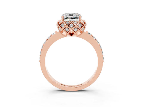 Rose gold Cushion Cut Diamond Solitaire Ring with Shared Prong Pavé Band_3