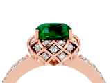 Rose gold Cushion Cut Diamond Solitaire Ring with Shared Prong Pavé Band_4