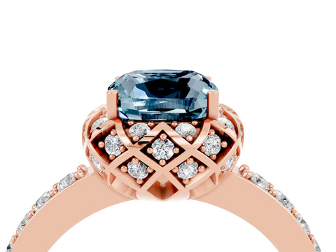 Rose gold Cushion Cut Diamond Solitaire Ring with Shared Prong Pavé Band_4