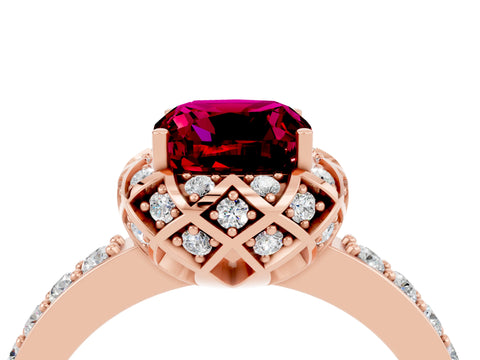 Rose gold Cushion Cut Diamond Solitaire Ring with Shared Prong Pavé Band_4