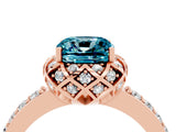 Rose gold Cushion Cut Diamond Solitaire Ring with Shared Prong Pavé Band_4