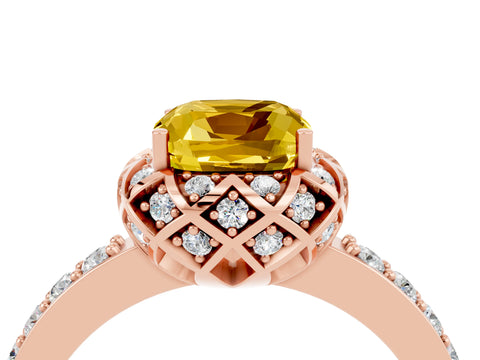 Rose gold Cushion Cut Diamond Solitaire Ring with Shared Prong Pavé Band_4