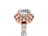 Rose gold Cushion Cut Diamond Solitaire Ring with Shared Prong Pavé Band_5